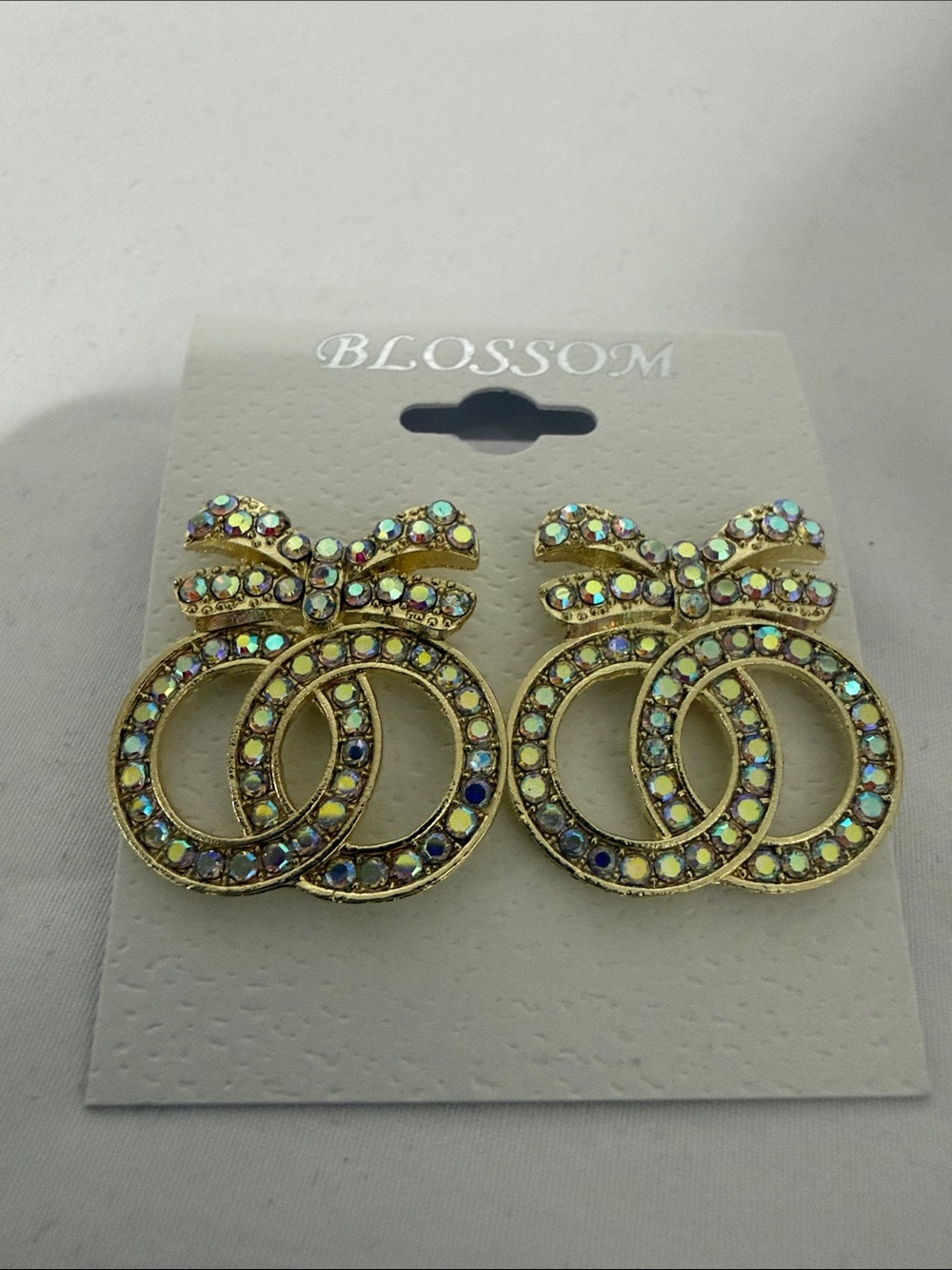 Gold-Tone Crystal Bow Hoop  Iridescent Earrings
